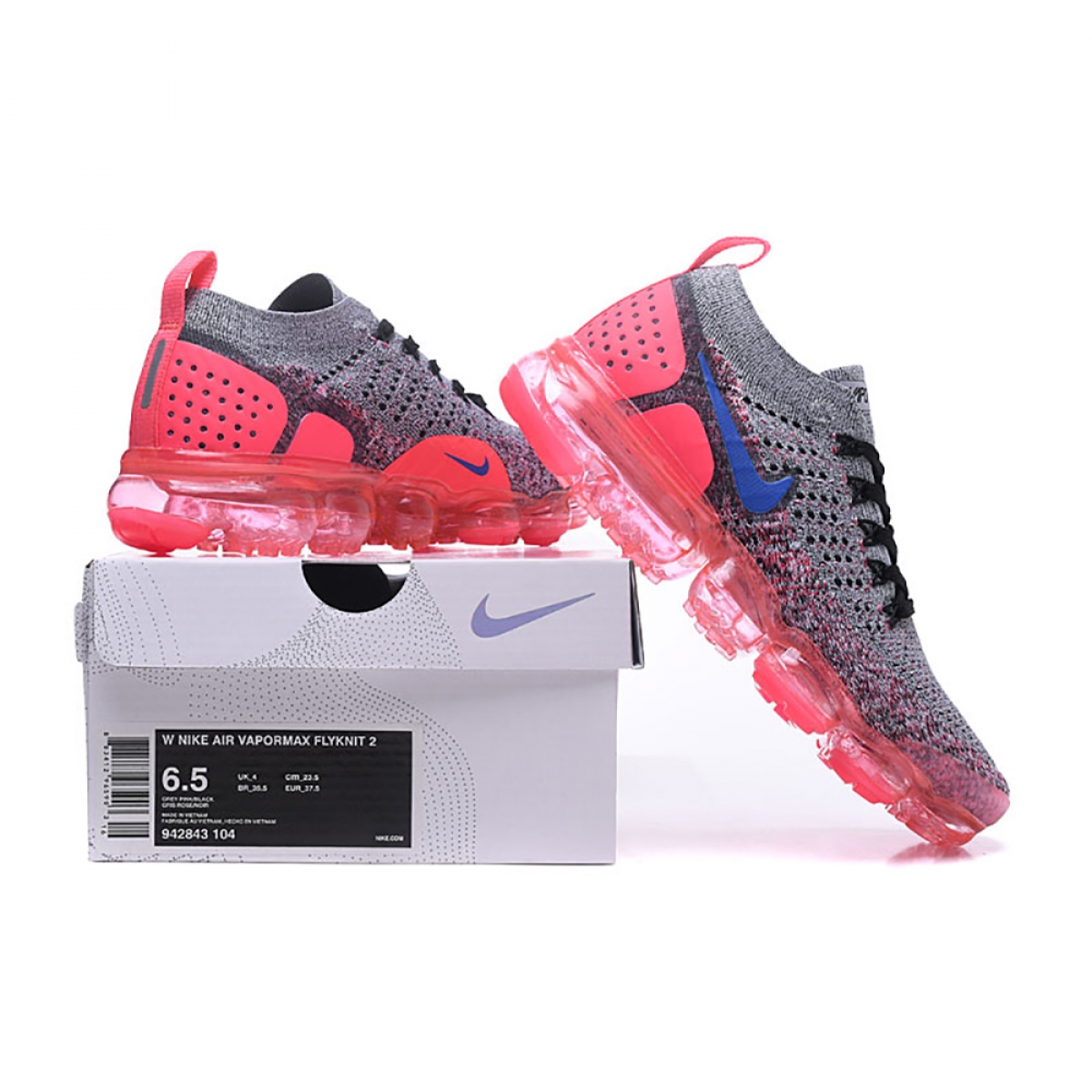 Air VaporMax Flyknit 2 Grey And Pink - Image 5