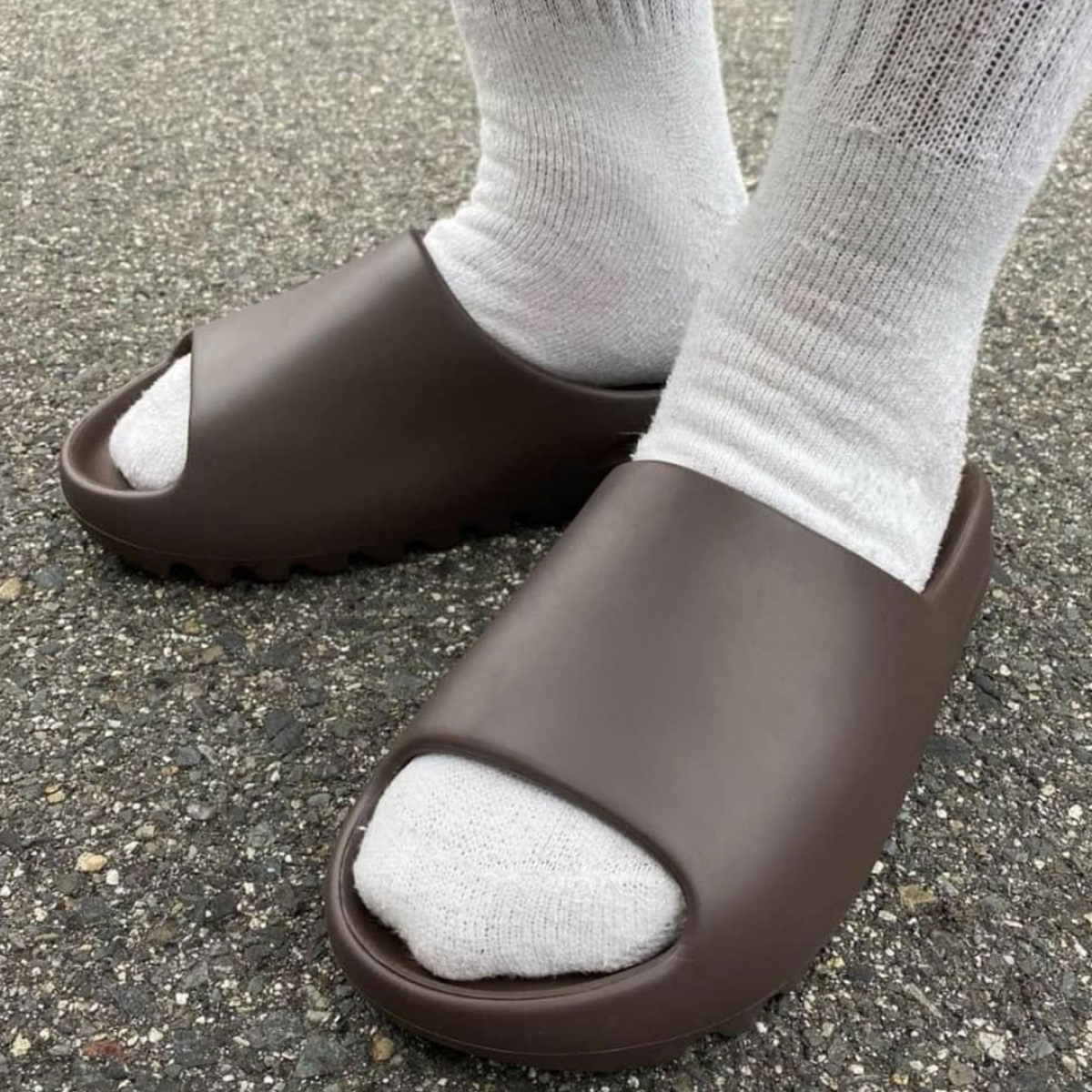 soot brown yeezy slides